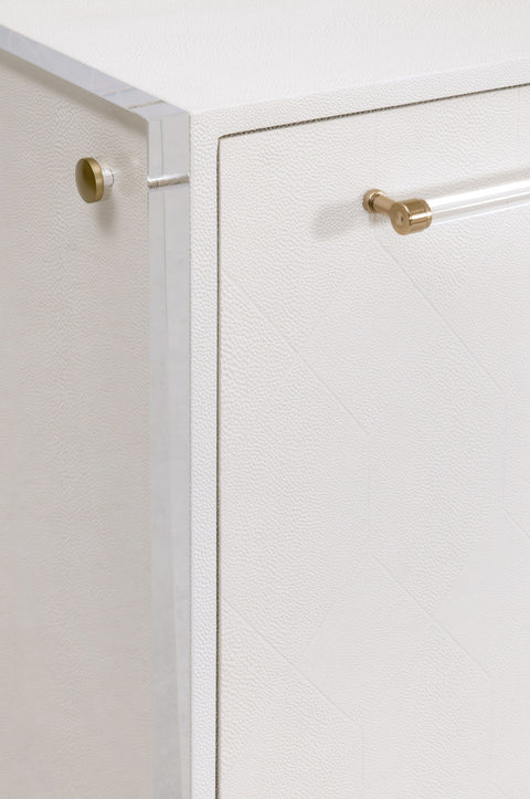 Sonia Shagreen Media Sideboard, Pearl Shagreen, Lucite, Brushed Brass