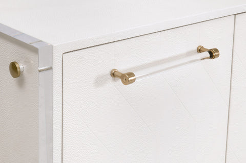 Sonia Shagreen Media Sideboard, Pearl Shagreen, Lucite, Brushed Brass