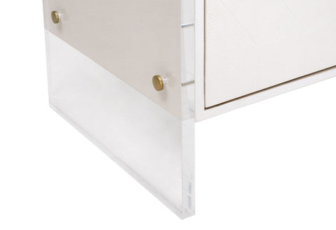 Sonia Shagreen Media Sideboard, Pearl Shagreen, Lucite, Brushed Brass