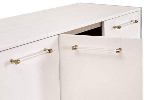 Sonia Shagreen Media Sideboard, Pearl Shagreen, Lucite, Brushed Brass