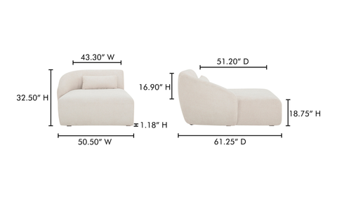 Amelia Left Arm Facing Chaise - Warm White
