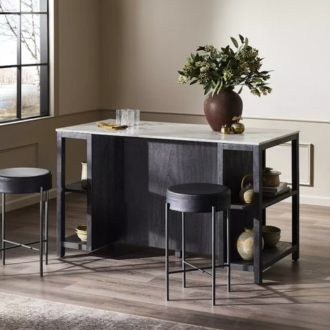 Indira Kitchen Island - Black Wash - IN STOCK