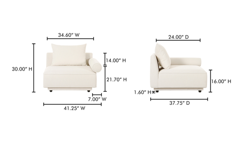 Rosello Right Arm Facing Chair - White