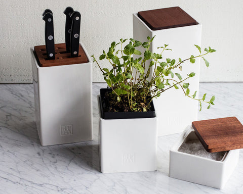 Ceramic Storage - Ceramic Medium Box w/ Herb Pot, Lid
