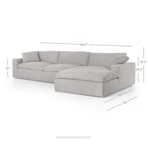 Plume 2pc Sectional RAF Chaise 136" - Harbor Grey