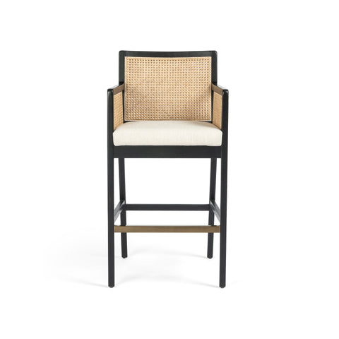 Antonia Cane Bar Stool - Brushed Ebony/Flax