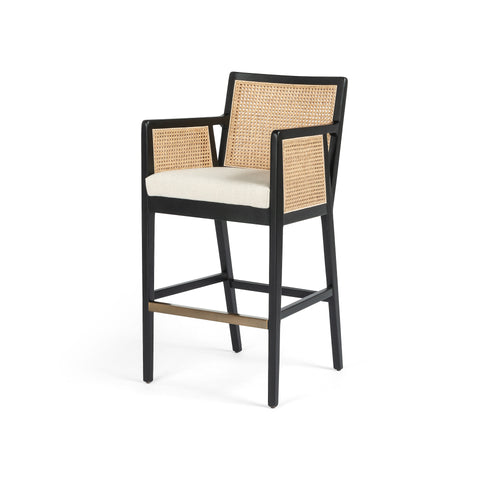 Antonia Cane Bar Stool - Brushed Ebony/Flax