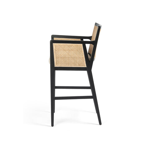 Antonia Cane Bar Stool - Brushed Ebony/Flax
