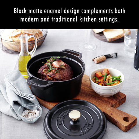 Cast Iron - 5.5-qt Round Cocotte - Black Matte