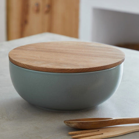 Pacifica Serving bowl - 10" - w/ oak wood lid - Artichoke