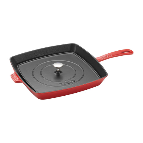 Cast Iron - 12" Square Grill Pan & Press Set - Cherry