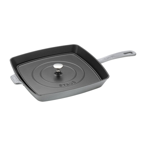 Cast Iron - 12" Square Grill Pan & Press Set - Graphite Grey