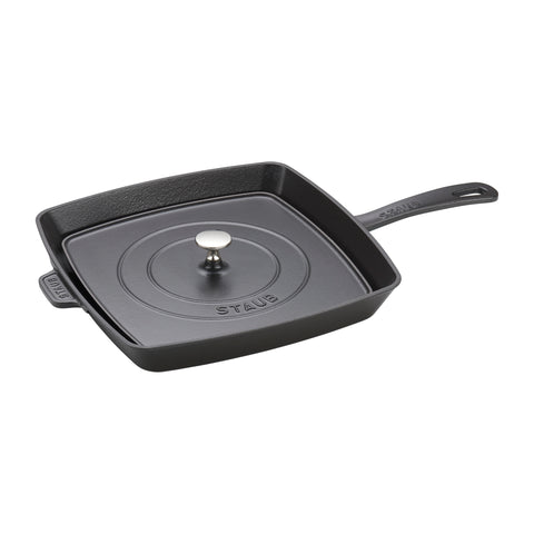 Cast Iron - 12" Square Grill Pan & Press Set - Black
