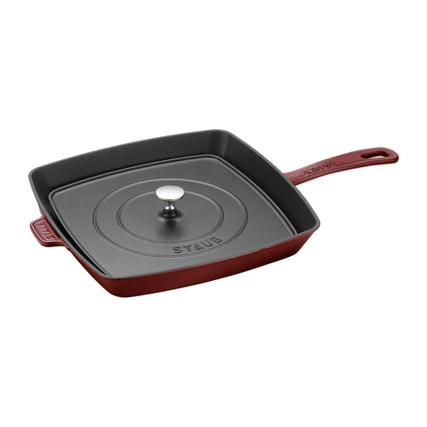 Cast Iron - 12" Square Grill Pan & Press Set - Grenadine