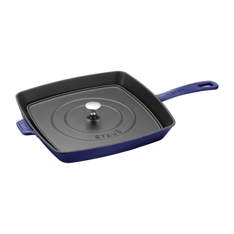 Cast Iron - Grill Pans - 12" Square Grill Pan & Press Set - Dark Blue