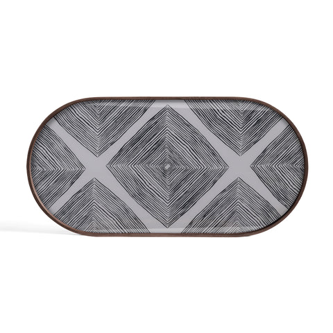Linear Squares oblong glass tray - Slate - Medium