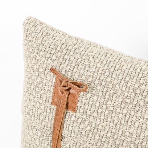 Leather Tie Classic Pillow-Oatmeal