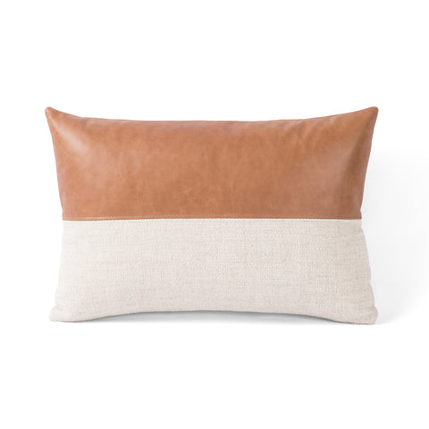 Leather & Linen Pillow -Butterscotch-16x24"