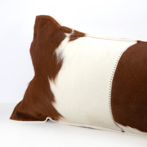 Modern Cowhide Lumbar Pillow-Brown & White