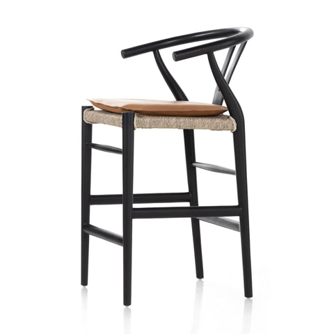 Muestra Counter Stool W Cushion-Black/ Whiskey Saddle