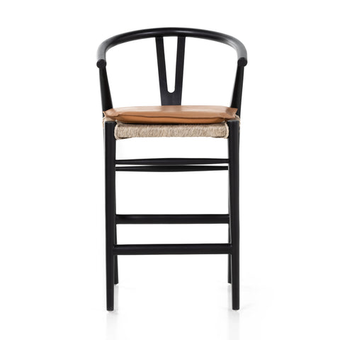 Muestra Counter Stool W Cushion-Black/ Whiskey Saddle