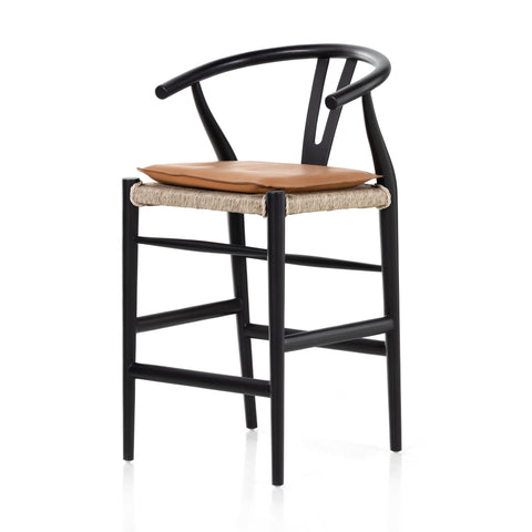 Muestra Counter Stool W Cushion-Black/ Whiskey Saddle