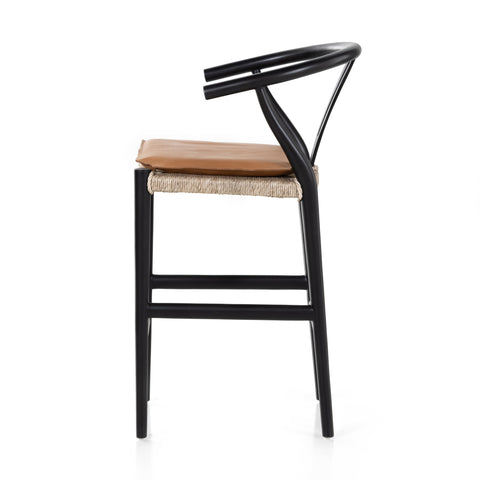 Muestra Counter Stool W Cushion-Black/ Whiskey Saddle