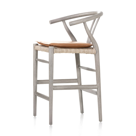 Muestra Counter Stool W Cushion-Grey/Whiskey Saddle