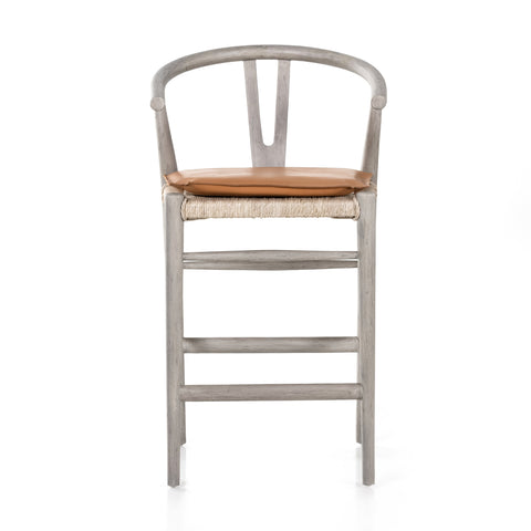Muestra Counter Stool W Cushion-Grey/Whiskey Saddle