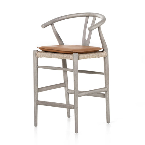 Muestra Counter Stool W Cushion-Grey/Whiskey Saddle