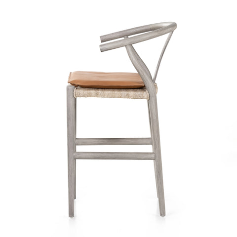 Muestra Counter Stool W Cushion-Grey/Whiskey Saddle