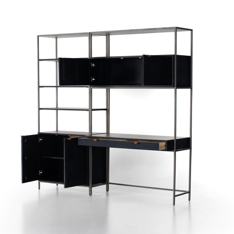 Trey Modular Wall Desk w/ Bookcase-Black
