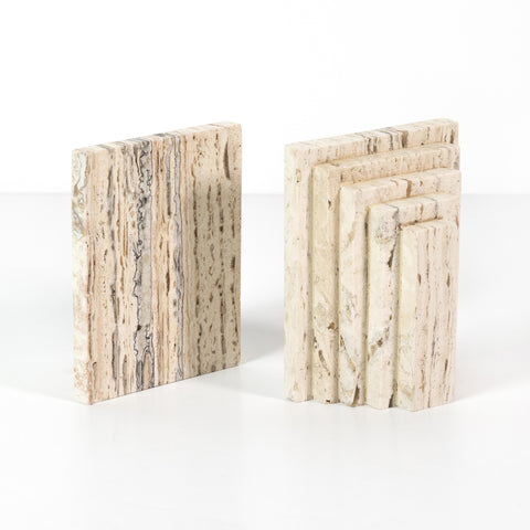 Stepped Bookends-White Travertine