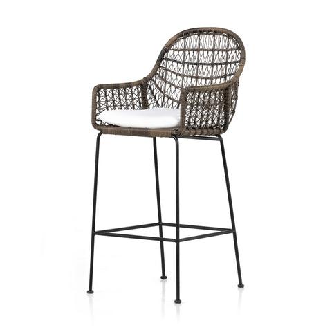 Bandera Outdoor Bar Stool W/Cushion - Weathered Grey