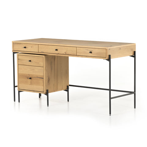Eaton Desk With Filing Cabinet-Light Oak Resin
