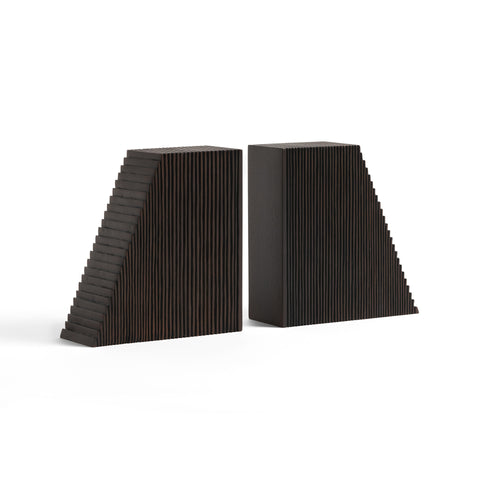 Grooves Book Ends - Mahogany dark Brown