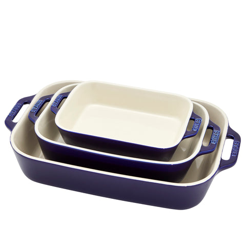 Ceramics - 3Pc Rectangular Baking Dish Set - Dark Blue