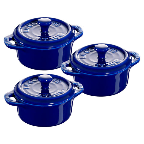 Ceramics - 3Pc Mini Round Cocotte Set - Dark Blue