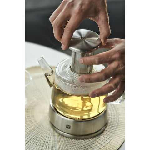 Sorrento Double Wall Glassware - 27oz Teapot with stainless steel stand