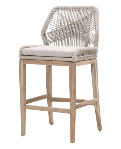 Loom Outdoor Bar Stool - Taupe & White Flat Rope