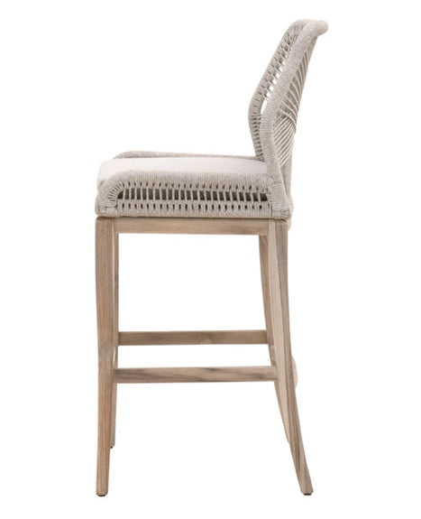 Loom Outdoor Bar Stool - Taupe & White Flat Rope