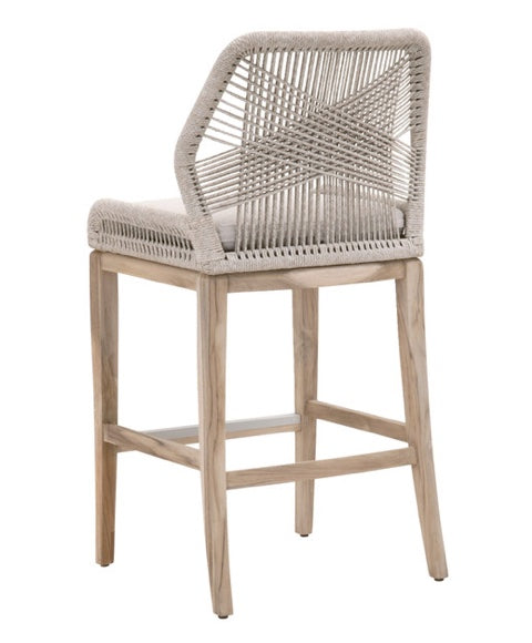 Loom Outdoor Bar Stool - Taupe & White Flat Rope