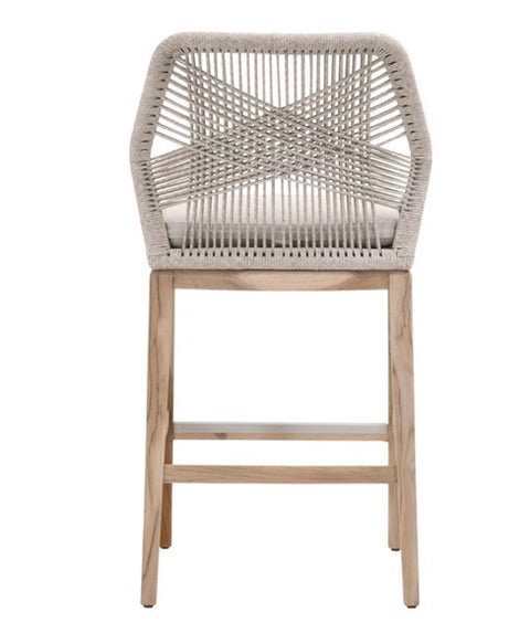 Loom Outdoor Bar Stool - Taupe & White Flat Rope