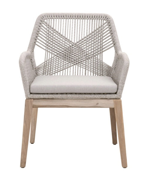 Loom Outdoor Arm Chair - Taupe & White Flat Rope