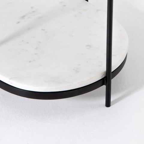 Felix Oval Nightstand- Hammered Grey/White Marble