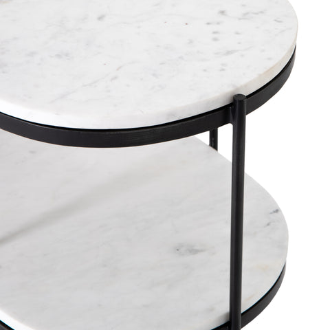 Felix Oval Nightstand- Hammered Grey/White Marble