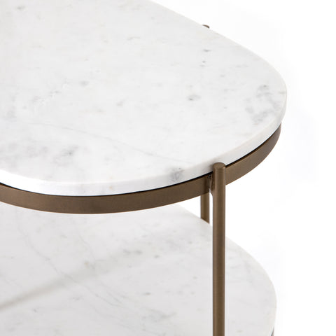 Felix Oval Nightstand- Antique Brass / White Marble