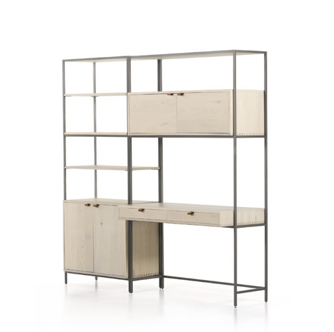 Trey Modular Wall Desk w/ Bookcase-Dove Poplar