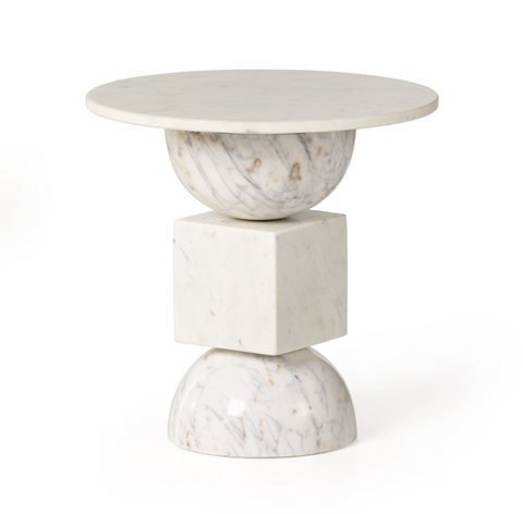 Neda End Table -Polished White Marble