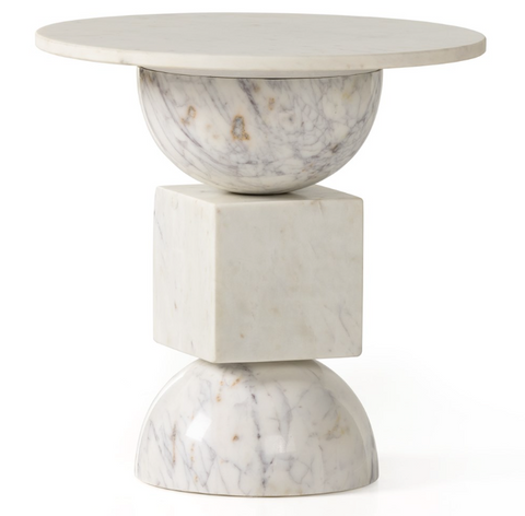 Neda End Table - Polished White Marble